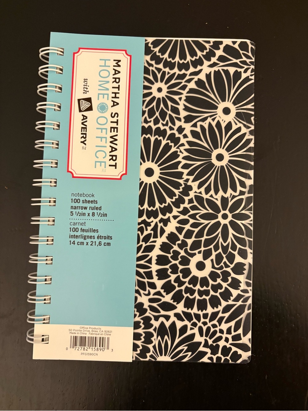 LOT OF 12 - Martha Stewart Black & White Floral Spiral Notebook